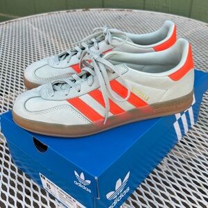 Adidas Light Blue and Bright Neon Orange Sneakers